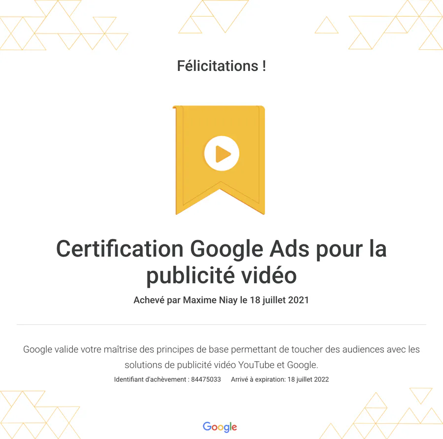 Certification Google Ads pour la publicité vidéo