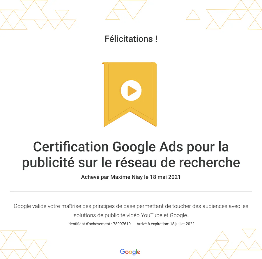 Certification Google Ads pour la publicité sur le réseau de recherche