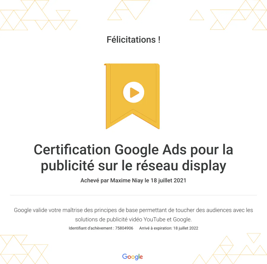 Certification Google Ads pour la publicité sur le réseau Display