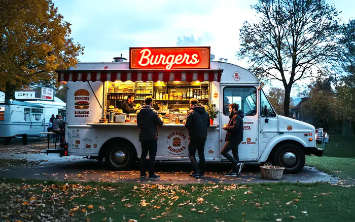 Food truck burger servant des convives lors d'un événement